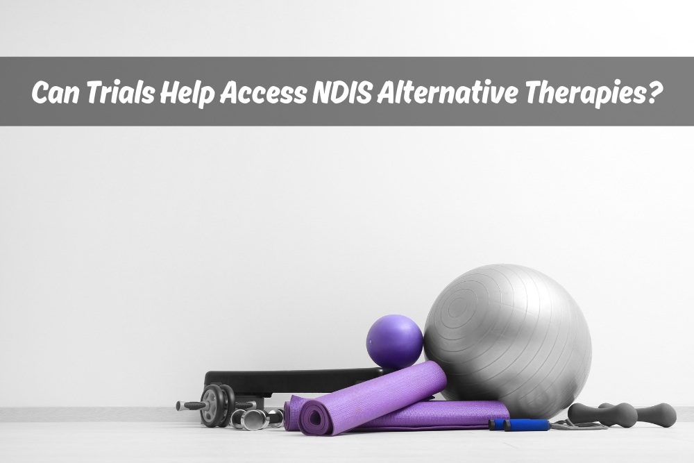 NDIS approved exercise equipment including yoga mats, dumbbells and a fitness ball. NDIS alternative therapies can include exercise programs to improve strength, flexibility and balance.