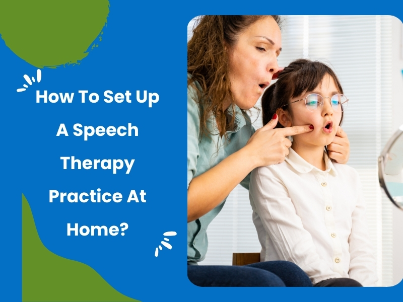 A woman guides a young girl in a speech therapy session at home, illustrating a speech therapy practice at home.